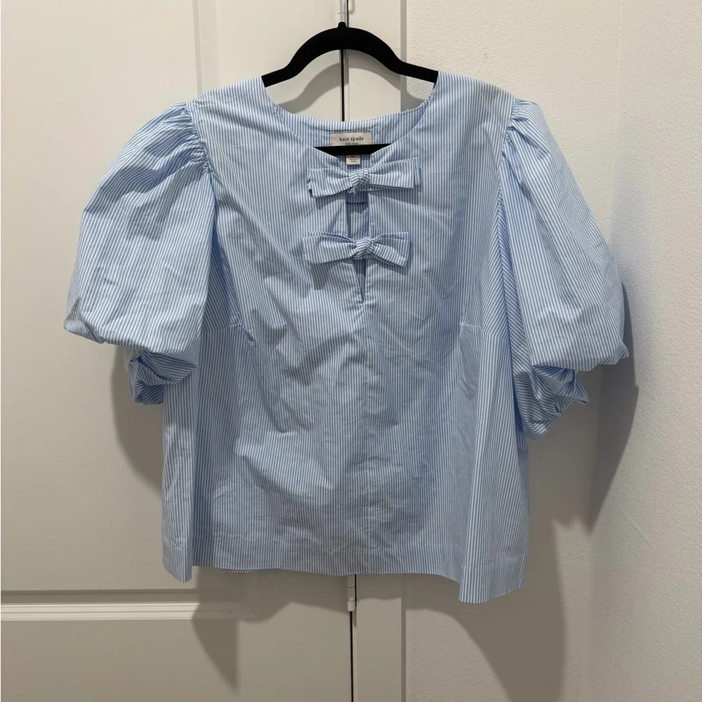 kate spade X Target Stripe Puff Sleeve Blouse in Blue and White - Picture 5 of 8